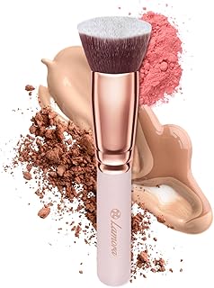LAMORA Foundation Brush for Liquid Makeup - Kabuki Face Brush for Cream, Powder, Blush, and Concealer - Flat Top Blending, Buffing, Stippling Brush