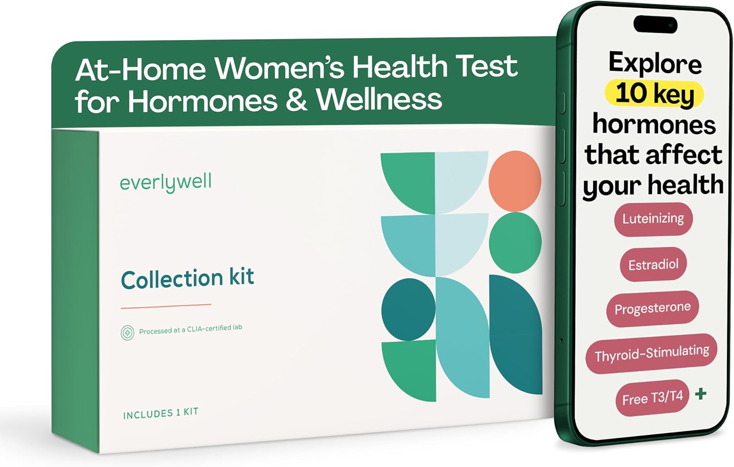 Everlywell At-Home Women's Health Collection Kit, Measures 10 Biomarkers for Hormonal Wellness, including Cortisol, Progesterone & TSH - CLIA-Certified Lab Results Within Days - for Women Ages 18 Plus