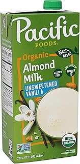 Pacific Foods Organic Unsweetened Vanilla Almond Milk, Plant Based Milk, 32 oz Carton