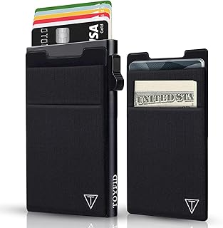 Slim Wallet for Men - Metal Slim Minimalist Cards Holder with Money Pocket,Pop Up Card Holder Wallet,Metal Card Case Wallet,RFID Blocking,Ultralight Small Aluminum Wallet,Black