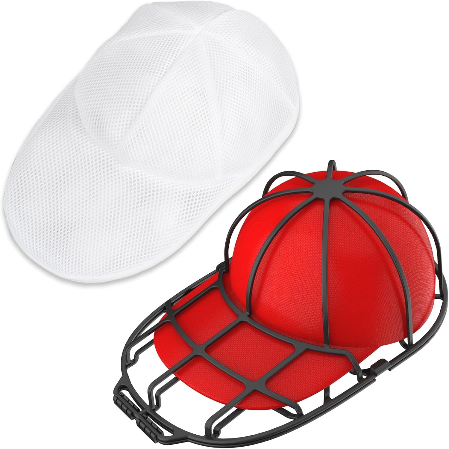 1-Set Hat Washer Cage with Mesh Bag, Baseball Hat Cleaner Cap Washer for Dishwasher/Washing Machine, Hat Cleaner Protector Fit for Adult and Kids Hats, Black