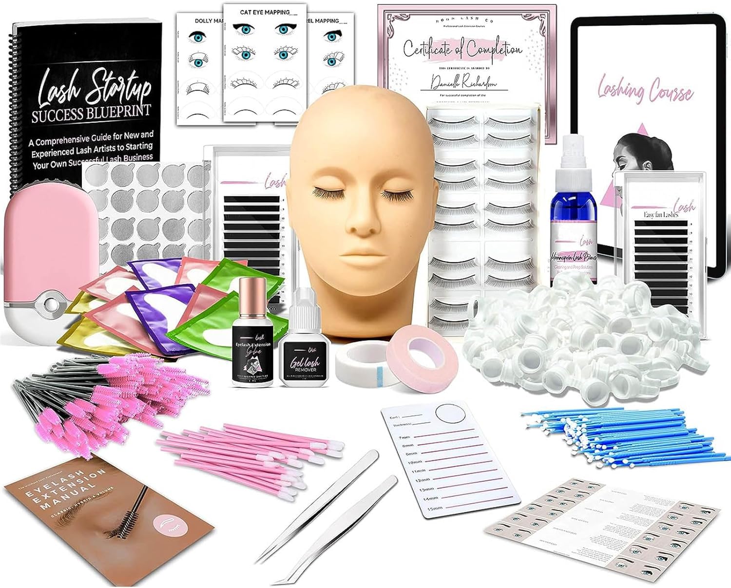 Lash Eyelash Extension Kit, Professional Mannequin Head Training For Beginners Eyelashes Extensions Practice Cosmetology Esthetician Supplies