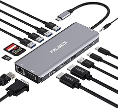 USB C Laptop Docking Station, 14 in 1 Type C Hub Multiport Adapter Dongle with 3 Monitors, Dual HDMI, VGA, PD, Ethernet, SD/TF, USB C/A Ports, Mic/Audio, Compatible for Dell/Surface/HP/Lenovo Laptops