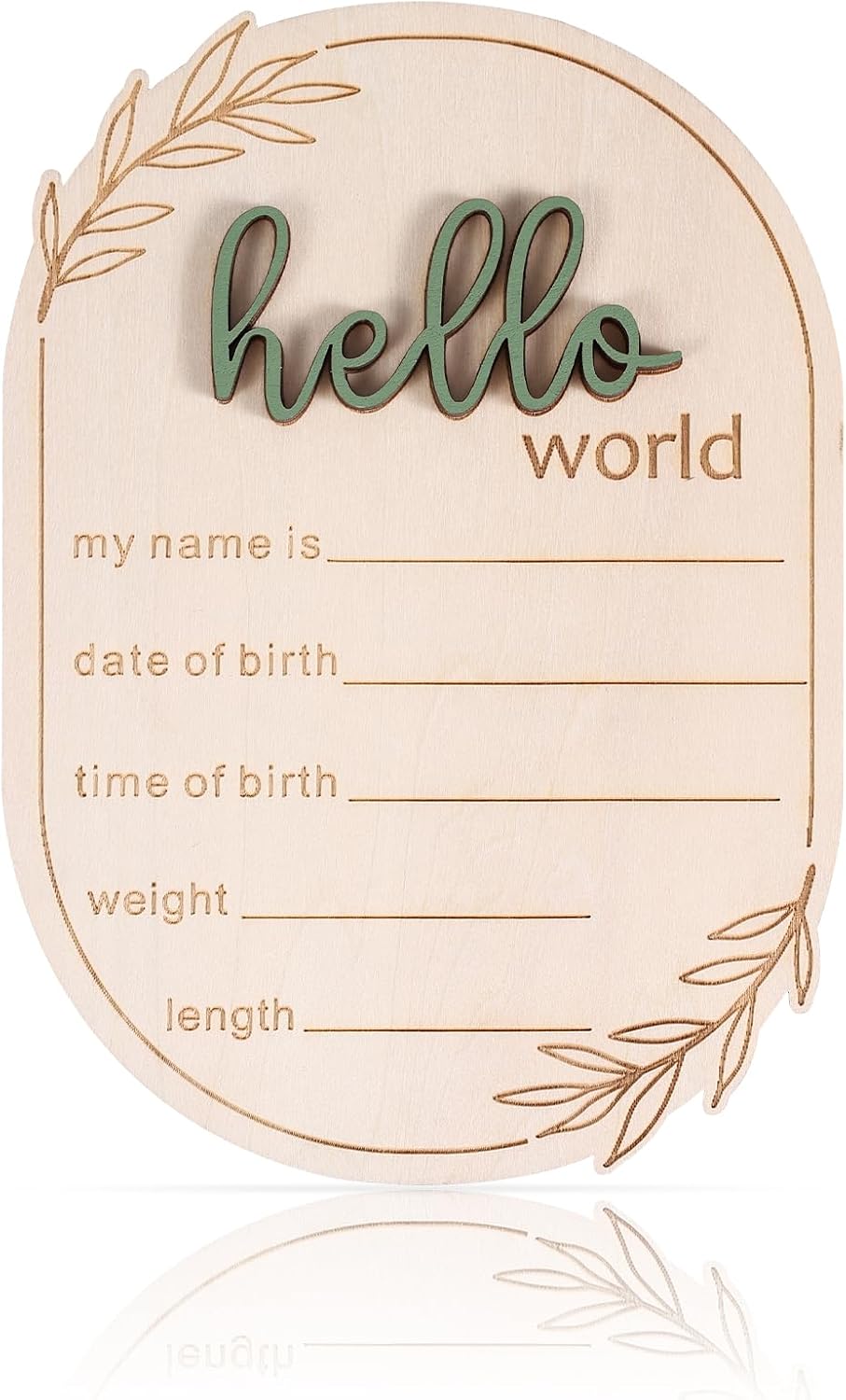 Baby Announcement Sign, 5.91x4.13 Inch Wooden Hello World Baby Name Sign
