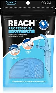 REACH Dental Floss Picks, 90-ct, Mint, Plaque Remover, Optimal Gum & Teeth Reach, Glides Easily, PFAS Free, Ergonomic Multi-Use Flosser for Adults, Oral Care