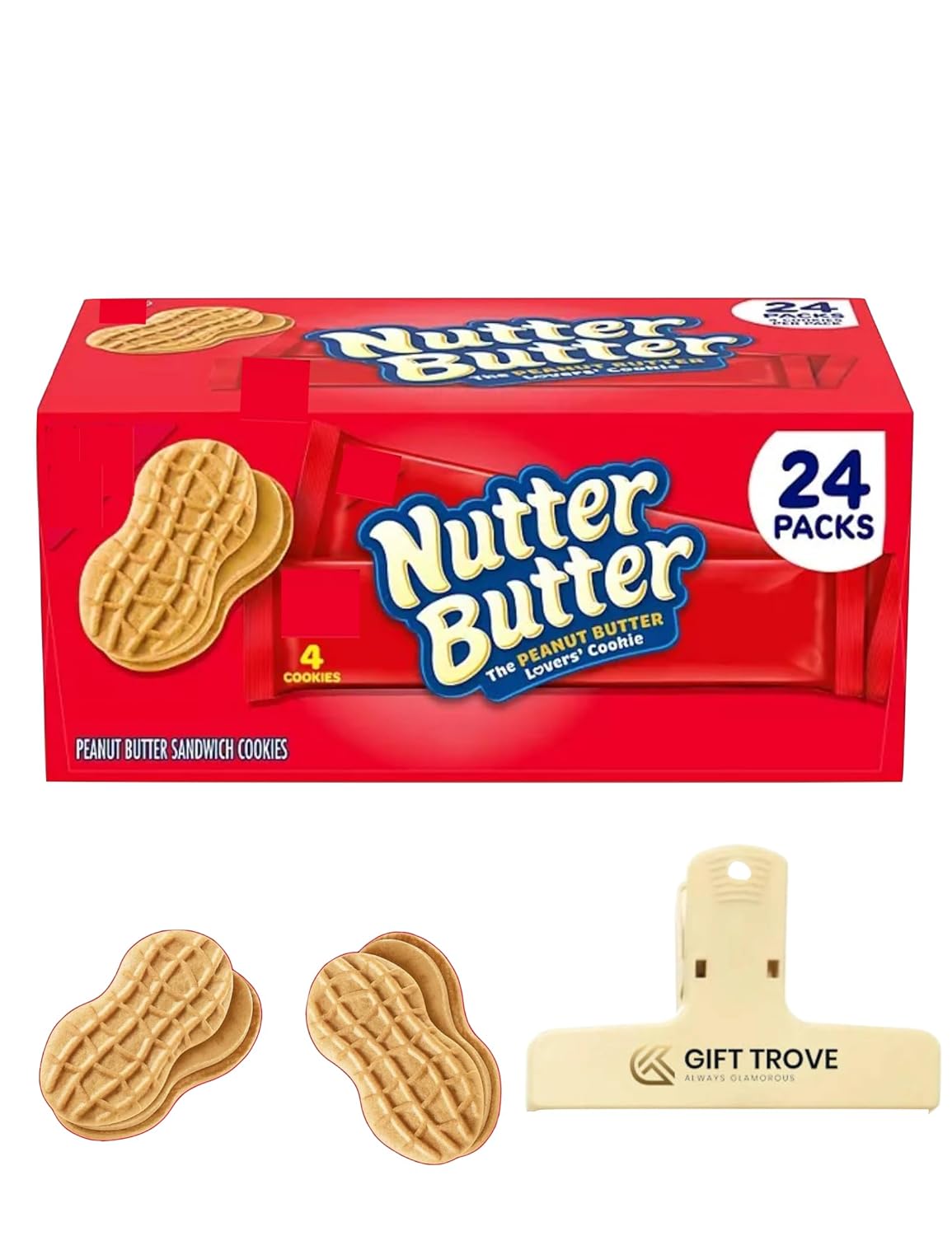 NutterButter Peanut Butter Sandwich Cookies, Lunch Snack, Holiday Treat, On The Go Snack, 24 Pack