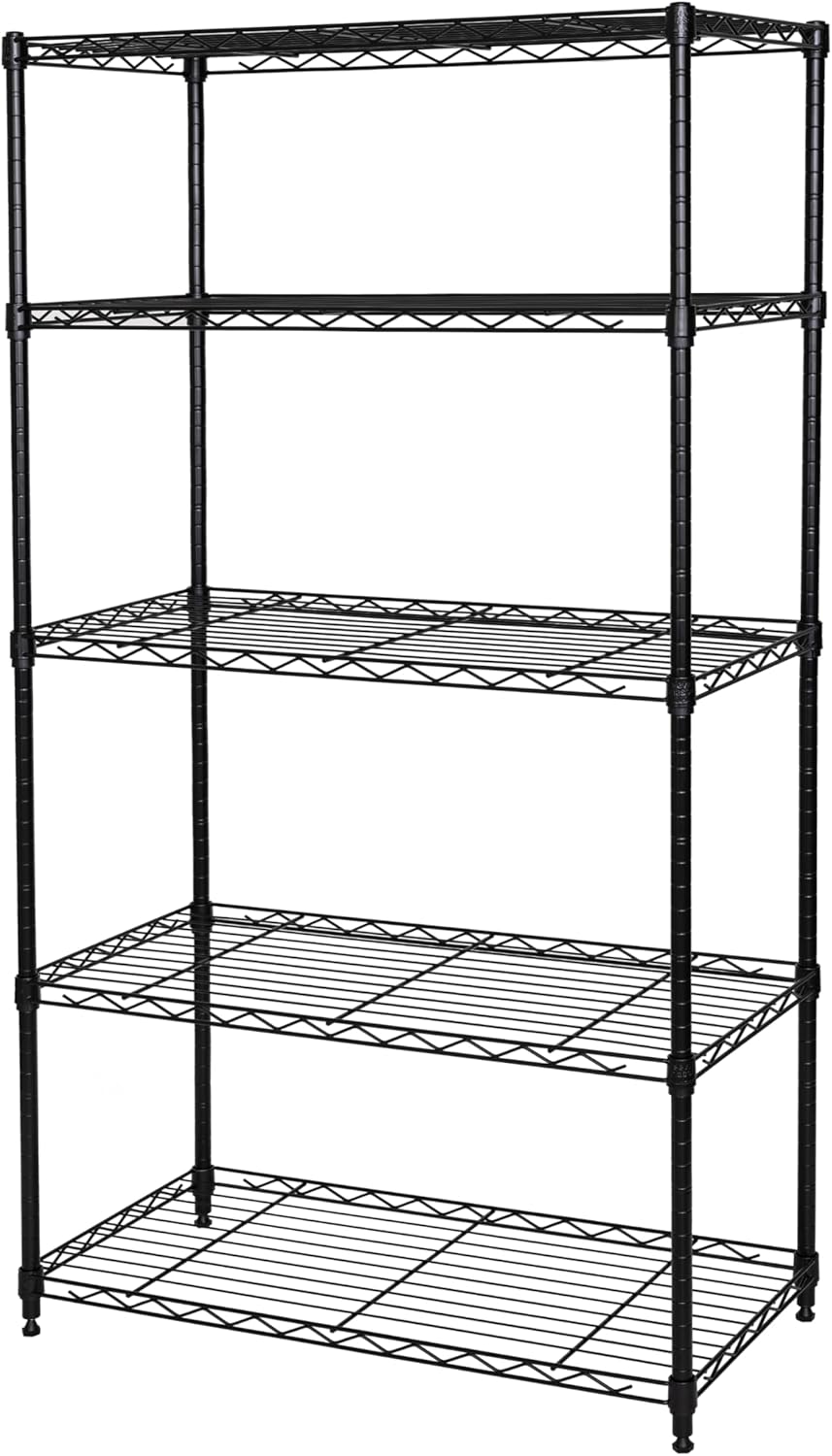 Seville Classics Solid Steel Wire Shelving Storage Unit Adjustable Shelves Organizer Rack, for Home, Kitchen, Office, Garage, Bedroom, Closet, Black, 5-Tier, 30" W x 14" D (New Model)