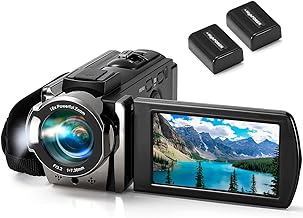 Video Camera Camcorder Digital Camera Recorder Full HD 1080P 15FPS 24MP 3.0 Inch 270 Degree Rotation LCD 16X Digital Zoom Camcorder Camera with 2 Batteries(Black)