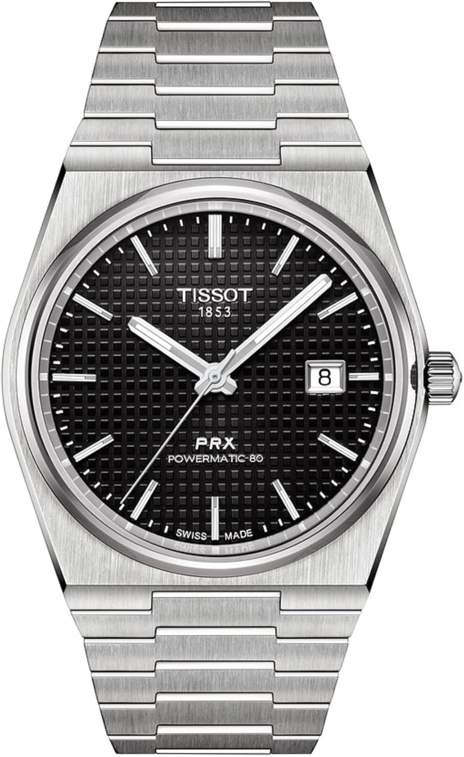 Tissot PRX Powermatic 80, Swiss Automatic Watch for Men, Stainless Steel Case, Black Dial, (Model: T1374071105100)