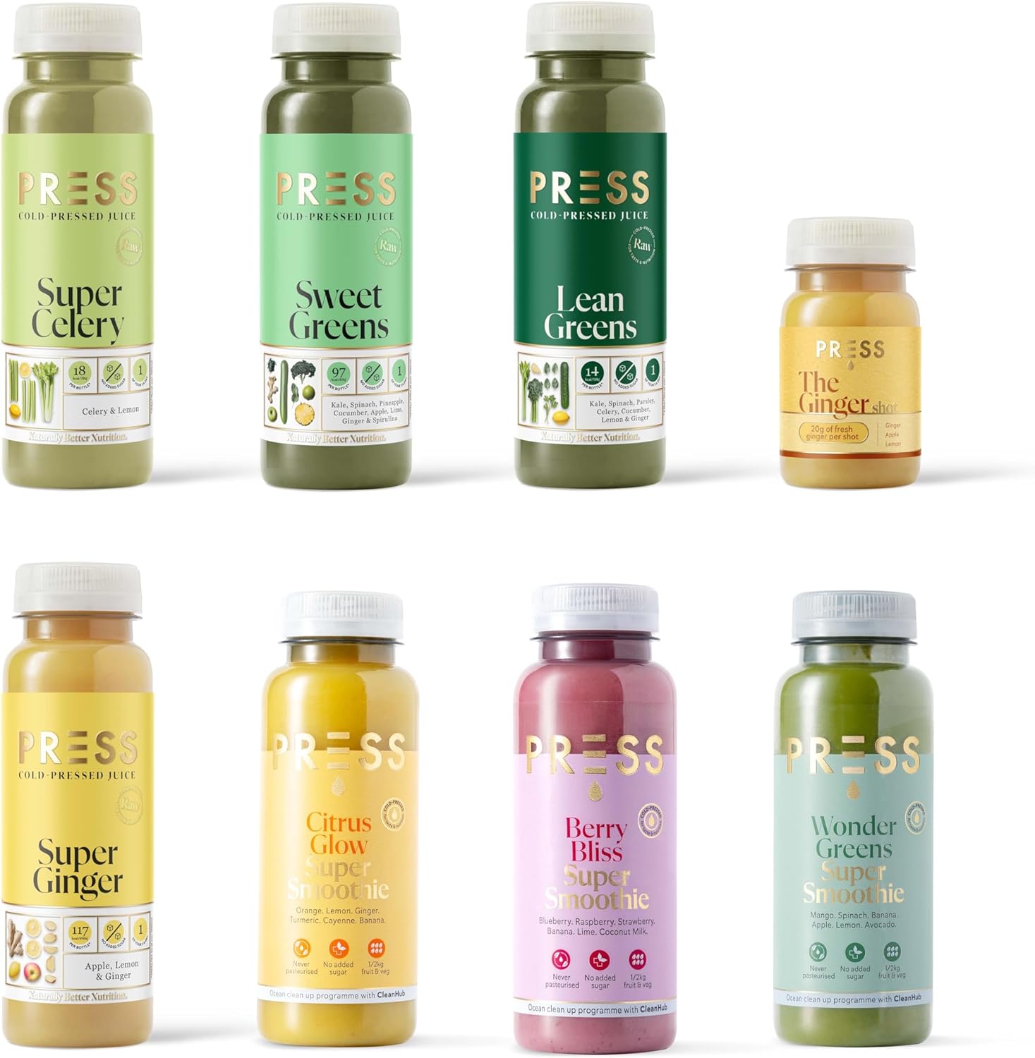 Press Healthfoods, 7 Days Bridal Cleanse, Meal Replacement for Weight Control & Diet- Celery Juice, Green & Apple Juice, Smoothie & Ginger Shot, Low carb for Women and Men
