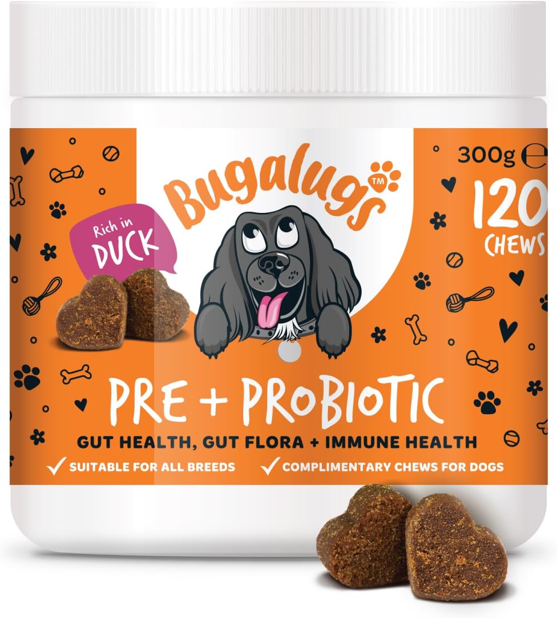 Bugalugs Probiotics for Dogs Natural Dog Treats with Pumpkin Powder - Probiotics For Gut Health, Sensitive Tums, Anal Gland, Scooting, Loose Stools, Smelly Itchy Ears Dog Probiotic