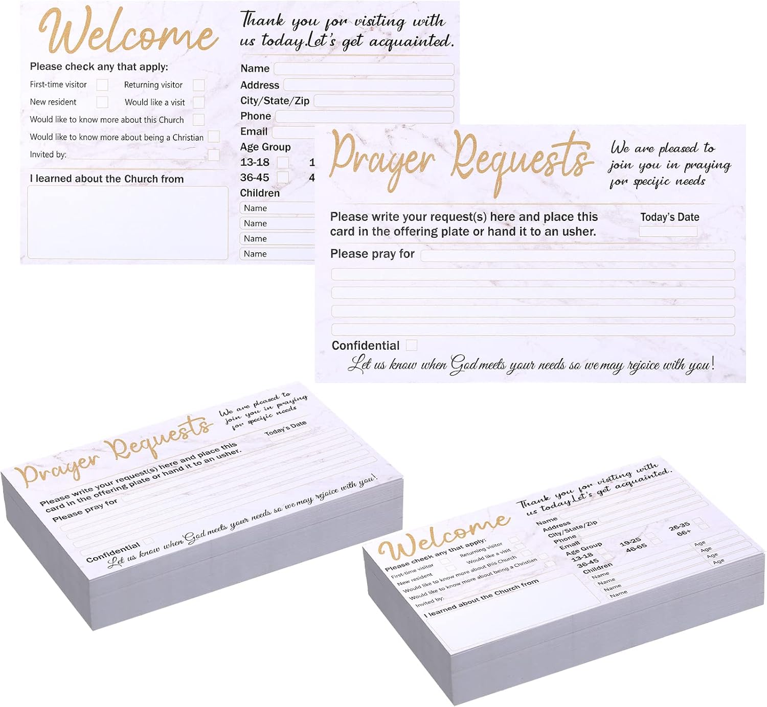 Fainne 200 Pack Church Visitor Cards 3 x 5 Inches Church Welcome Small Prayer Decorative Prayer Request Cards for Greeting Praying (Marble)