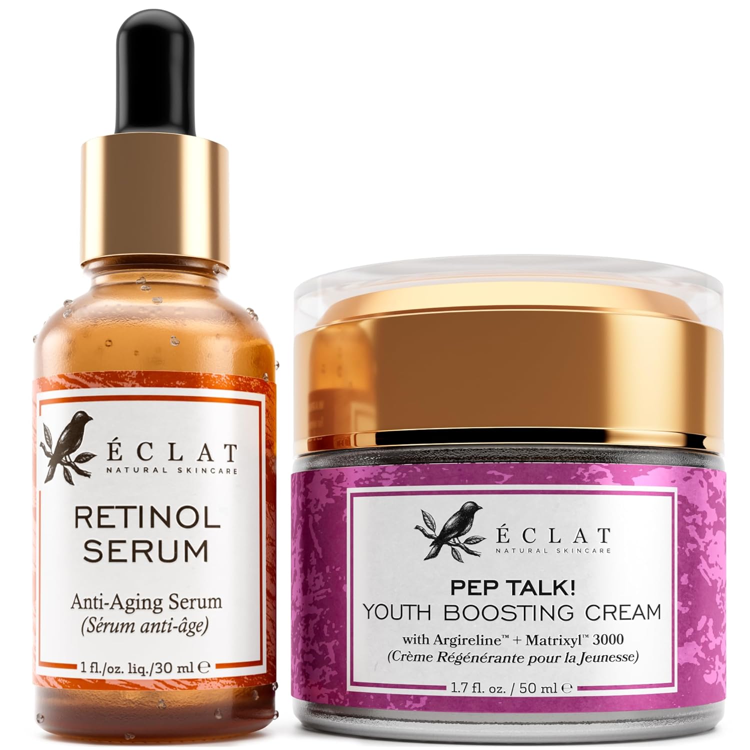 Eclat Skincare Anti-Ageing Duo - 2.5% Retinol Serum for Face 1.0 fluid ounceand Collagen Anti Aging Face Cream 1.7 fluid ouncefor Anti Aging and Moisturize Skin