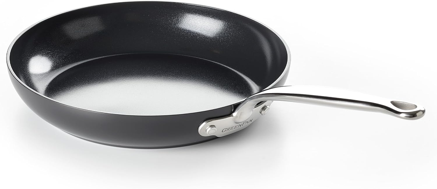 GreenPan Barcelona Hard Anodized Healthy Ceramic Nonstick 24 cm Frying Pan Skillet, PFAS Free, Stainles Steel Handle, Extra Strong Scratch Resistant, Induction, Oven Safe, Black