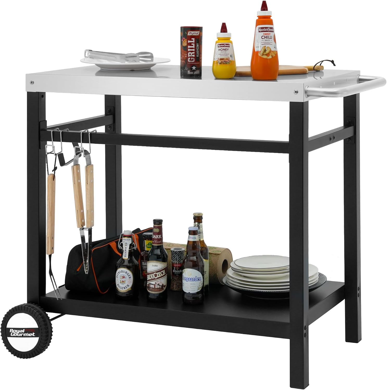 Royal Gourmet Outdoor Grill Cart, 33.5" x 19.7",2-Shelf Table with Wheels