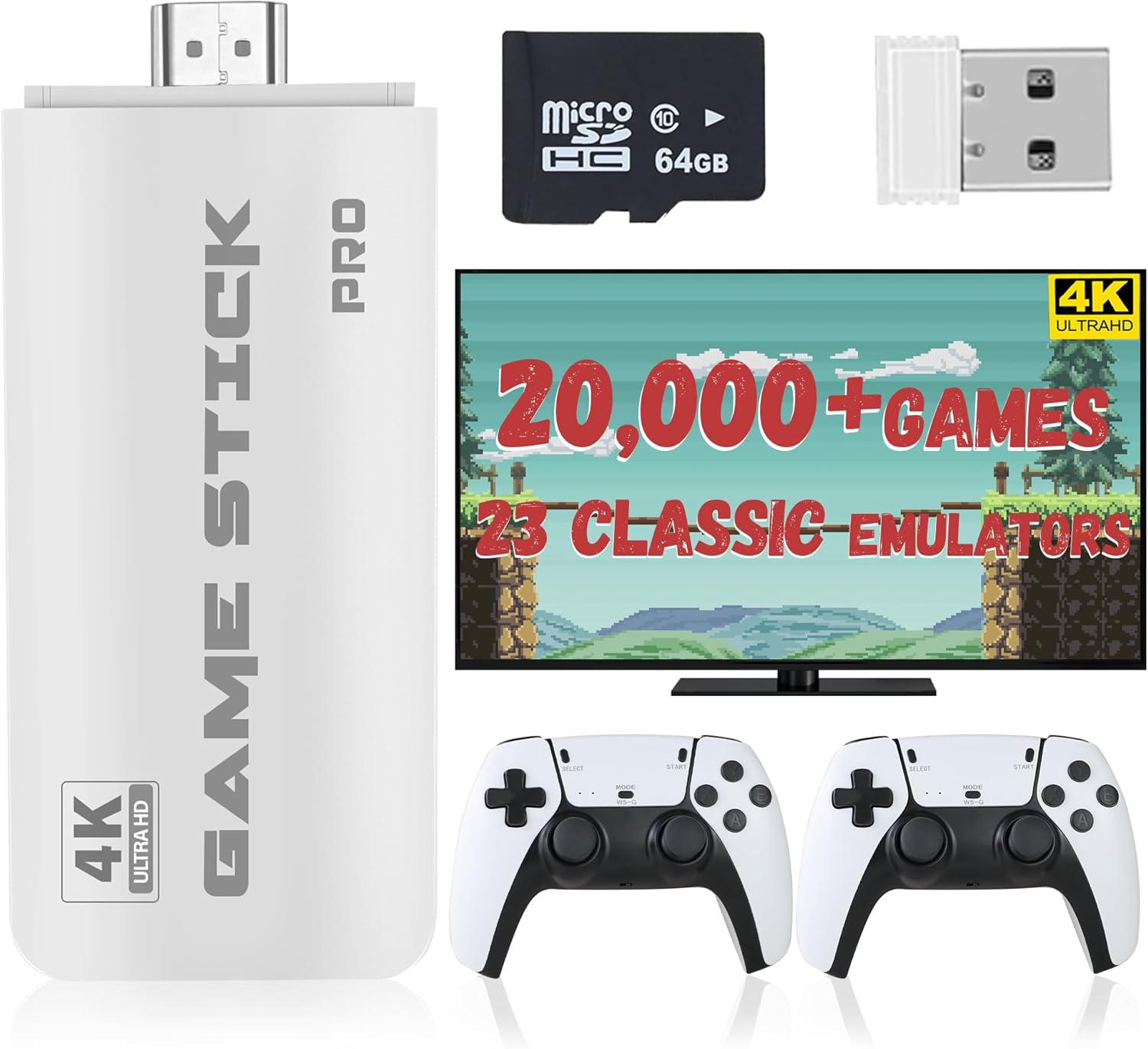 LINIREAU Retro Gaming Console โ 20,000+ Classic Games, HDMI Plug & Play Game Stick, Dual Wireless Controllers, 23 Emulators, Save & Search Support, Gift for Adults(64GB)