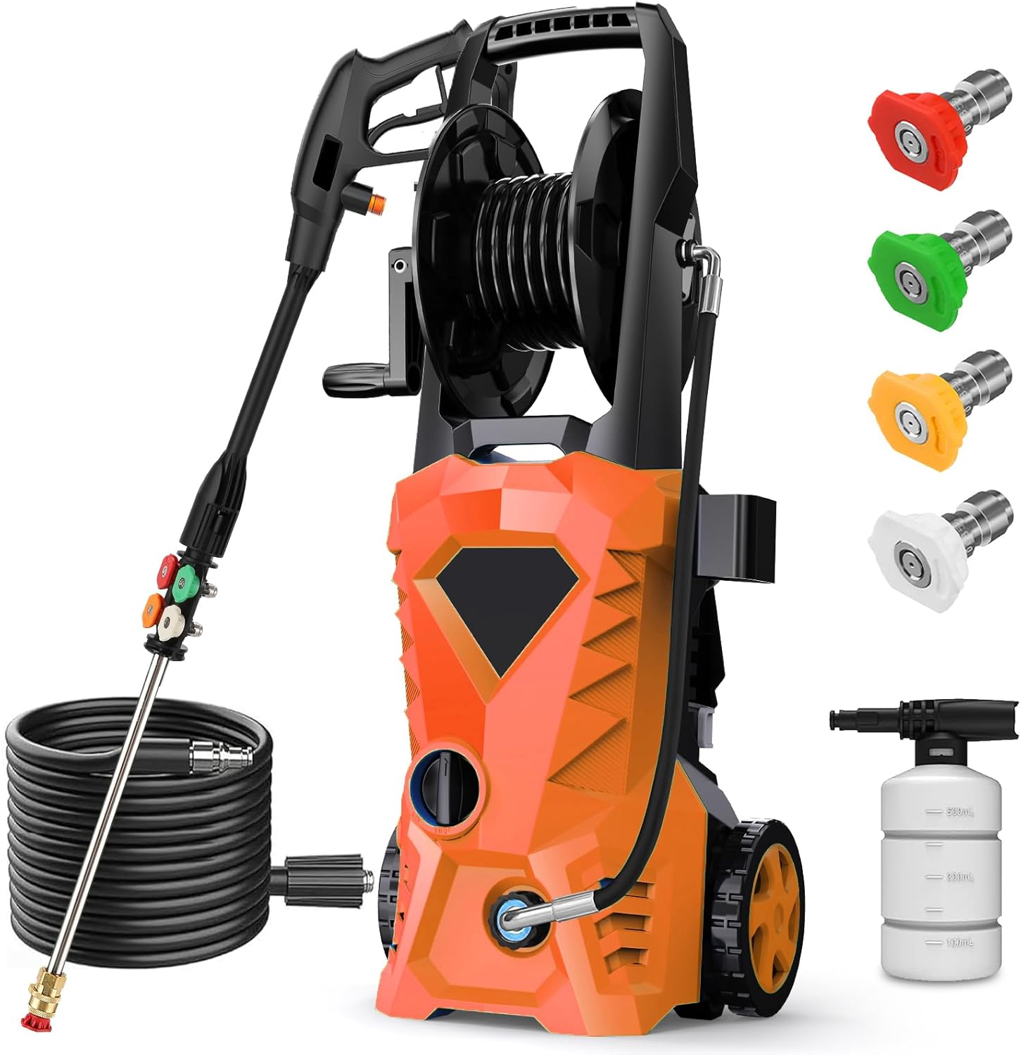 5000PSI Electric Pressure Washer - 2025 New Electric Power Washer with Upgraded 33ft Pressure Washer Hose Reel, Foam Cannon, 4 Nozzle Set, Power Washer for House/Patios/Car/Fence, Orange