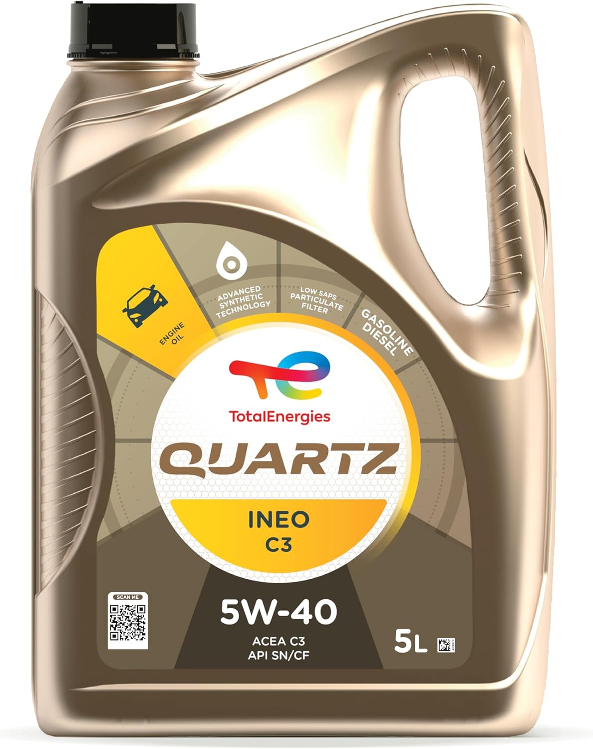 TotalEnergies QUARTZ INEO C3 5W40 Advanced Synthetic Motor Oil - Low SAPS Technology, ACEA C3, API CF/SN - 5L