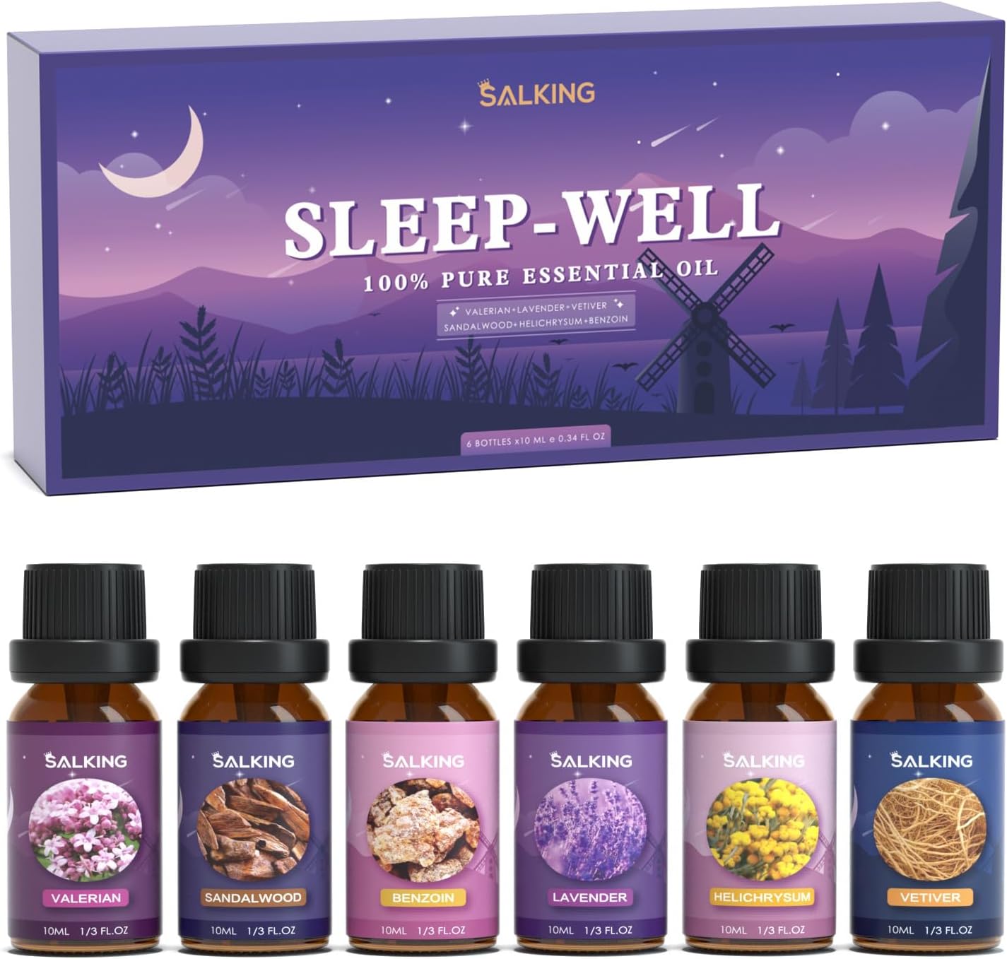 SALKING Sleep Essential Oils Set, Pure and Natural Diffuser Oil, 6 x 10 ML