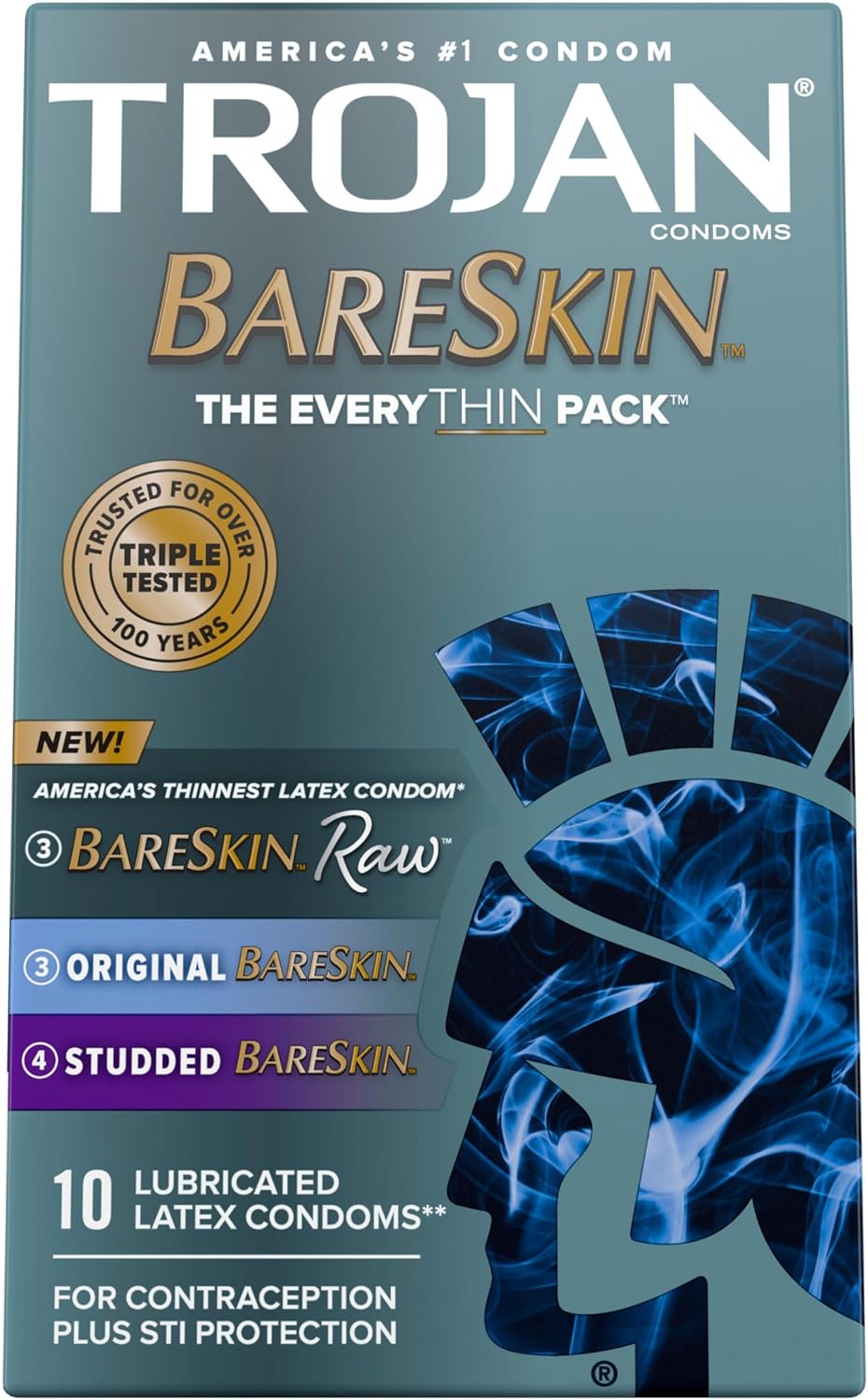 TROJAN Bareskin Thin Condoms, Everythin Variety Pack, Lubricated Latex Bareskin Condom, 10 Count