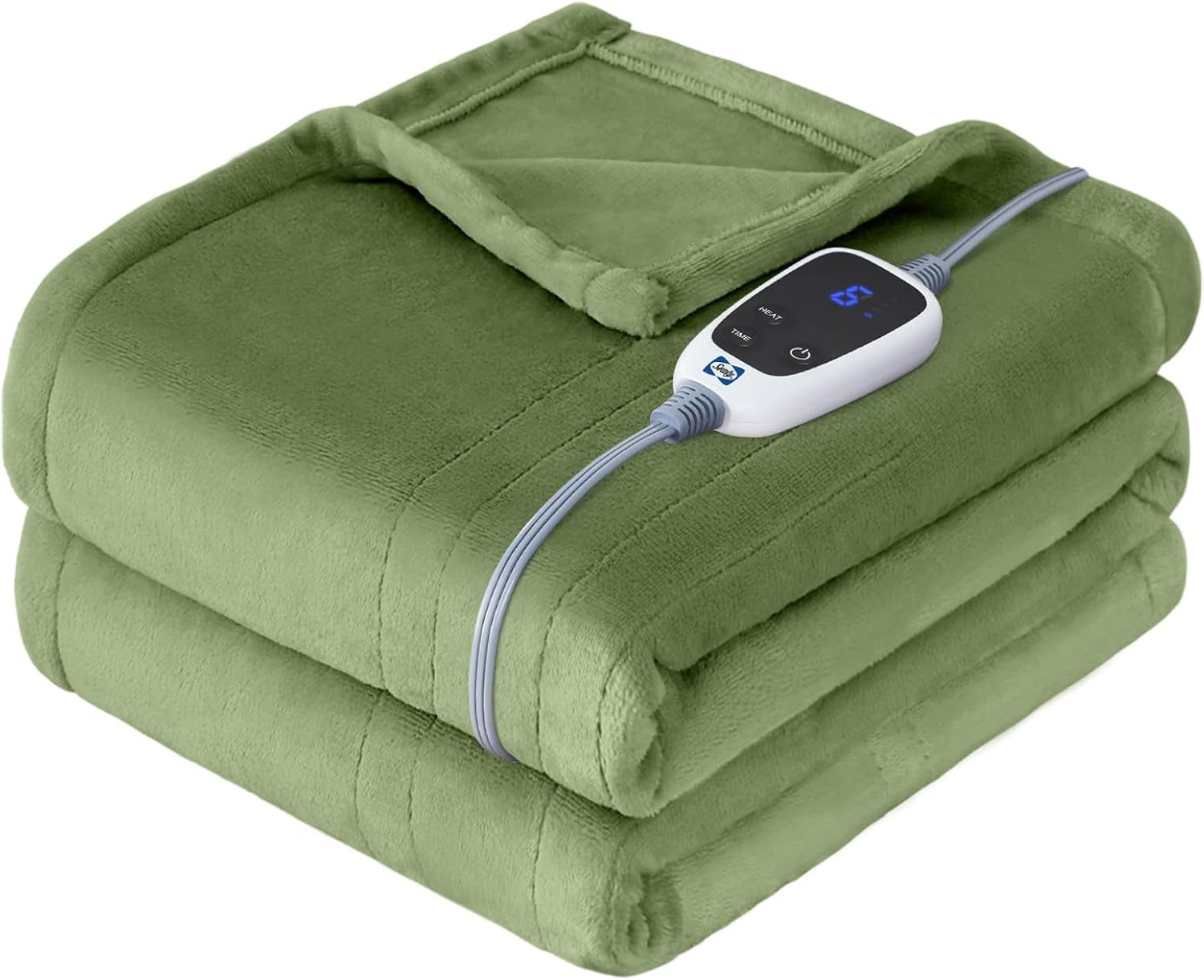 Sealy Electric Blanket Heated Throw, Soft Flannel Heating Blanket with 6 Heat Settings & 2-10 Hours Auto Shut Off, Fast Heating & Machine Washable, 50x60 Inch, Green