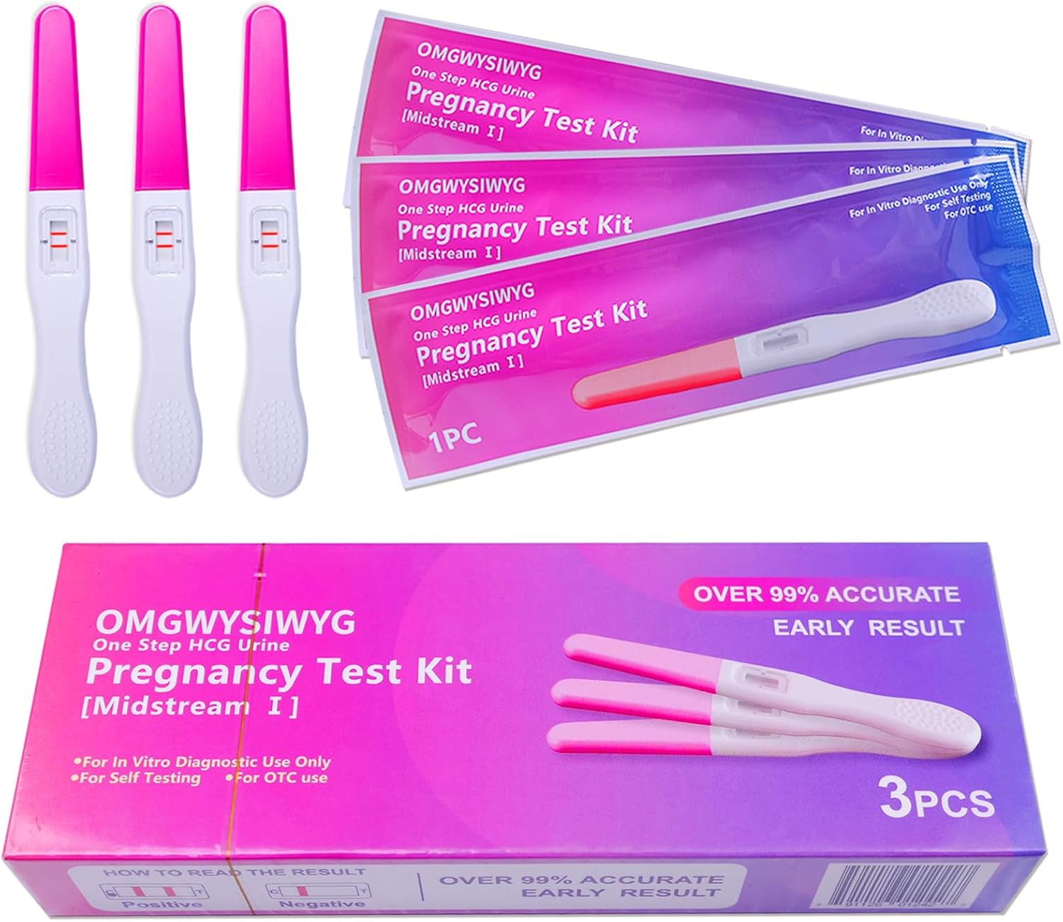 Pregnancy Test Early Detection HCG Level Test for Fertility Women at Home Over 99% Accuracy Individually Packed (Stick 3 Counts)