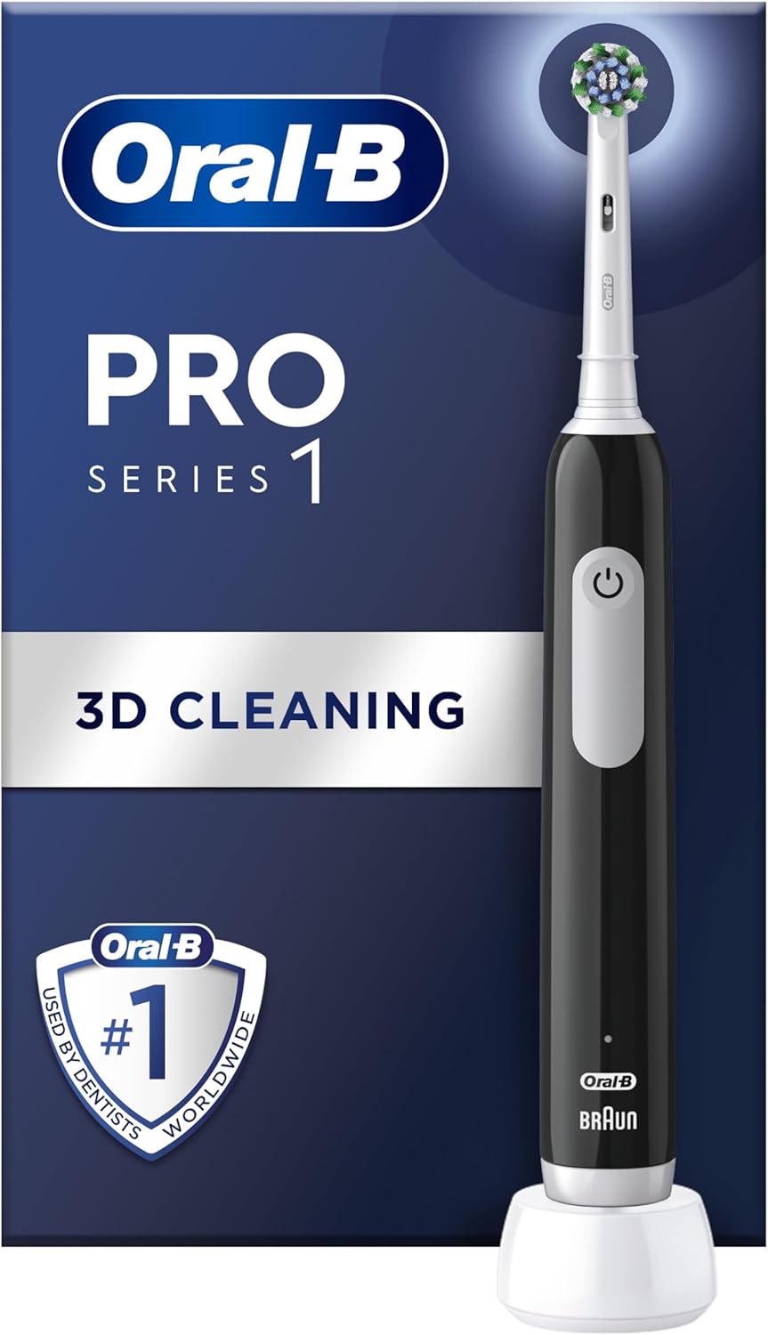 Oral-B Pro 1 Electric Toothbrush For Adults, Oral B Electric Toothbrushes Adults, With 3D Cleaning, 1 Toothbrush Head, Gum Pressure Control, 2 Pin UK Plug, Black