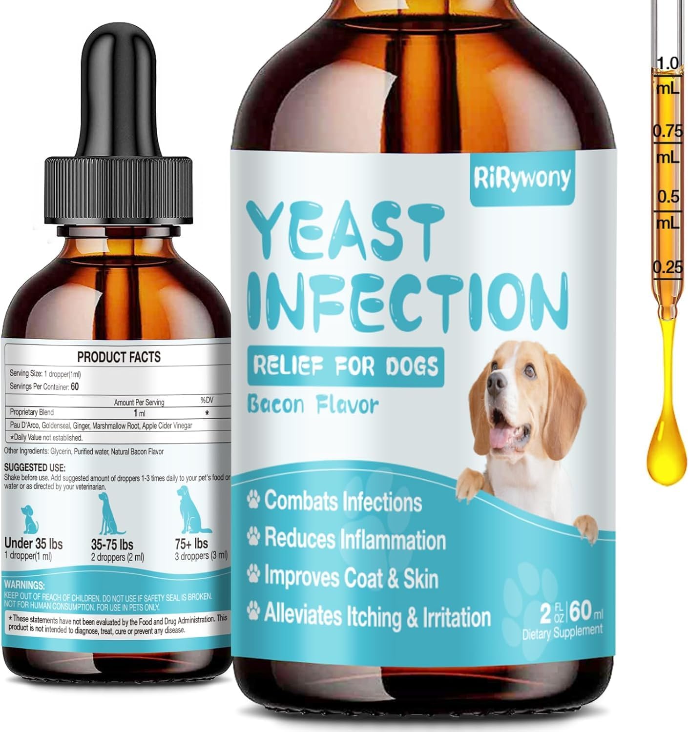 Yeast Infection Treatment for Dogs - Anti Yeast Supplement, Drops, Natural Ear Infection Treatment, Soothing Itch Skin Allergy Relief, 2 Oz