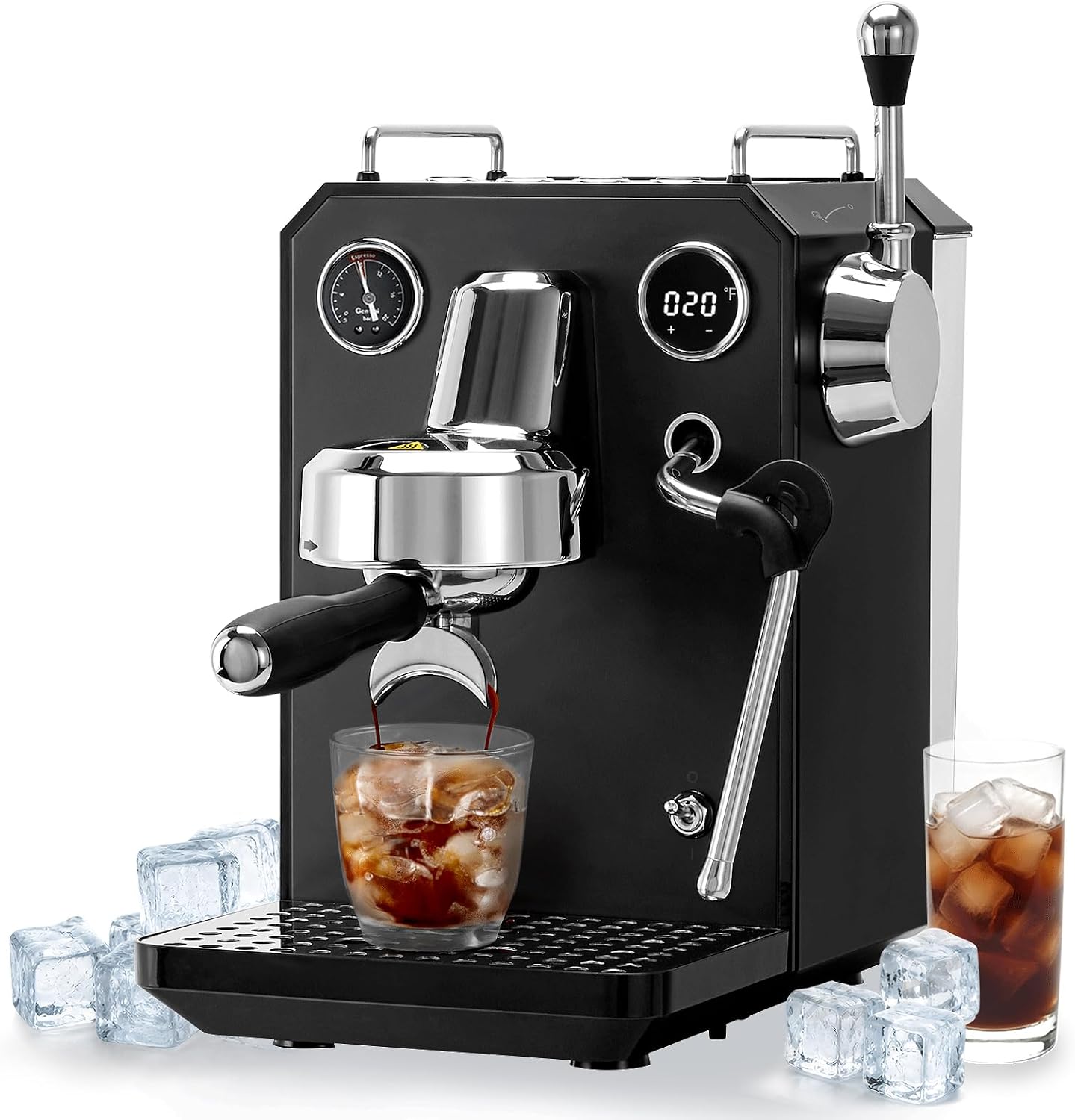 Gemilai G3006A Espresso Machine, Cold & Hot Brew Espresso Maker for Home with Dual PID Temperature Control, Dual Display, 15 Bar Pump, Adjustable Brewing Program, Steam Wand, 57oz Water Tank, Black