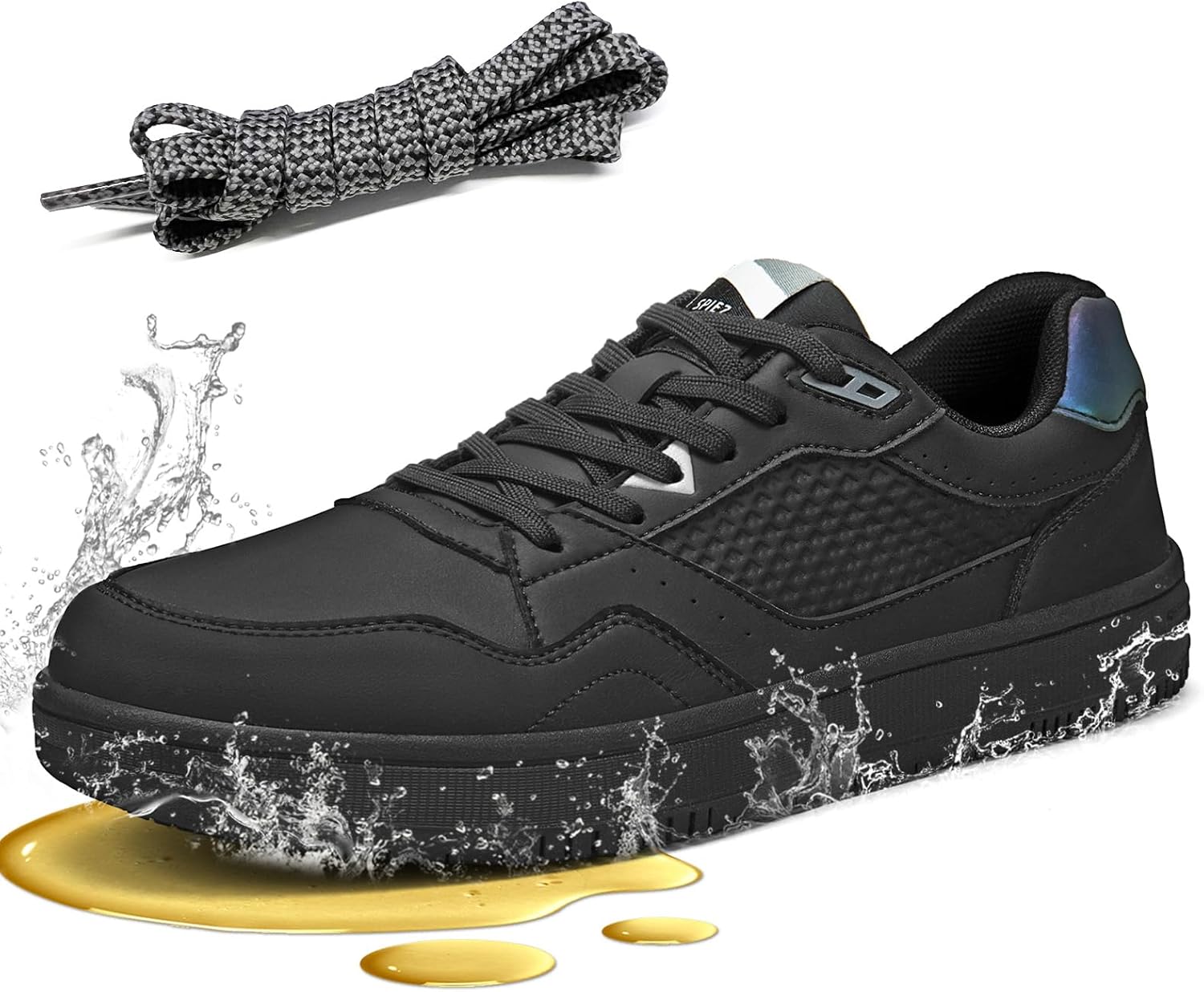 SPIEZ Non Slip Work Shoes Men Women, Oil Stain Slip Resistant Food Service Shoes, Breathable Lightweight Fashion Sneakers for Standing All Day, Black US4.5-13.5