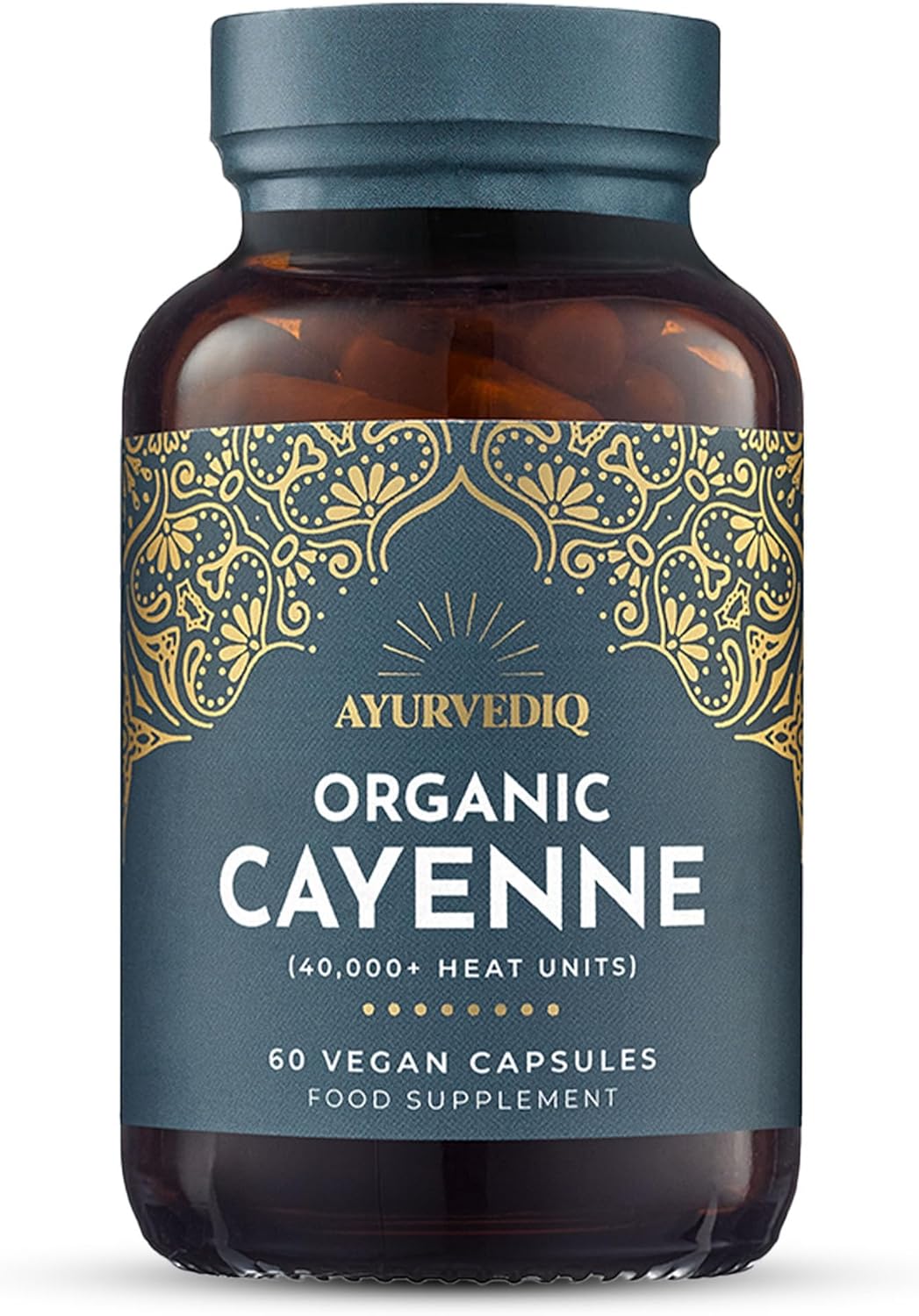 Ayurvediq Organic Cayenne Pepper Capsules High Strength 600mg x 60 Capsaicin Powder - 100% Soil Association Organic Digestion, Circulation, Metabolism, Heart Health and Wellbeing Supplements