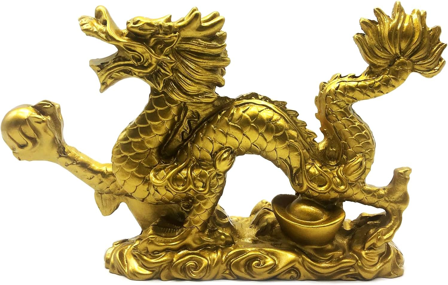FUNSXBUG Chinese Gold feng Shui Decor Dragon Statue Figurines Sculpture Collectibles for Luck & Success 9 Inch