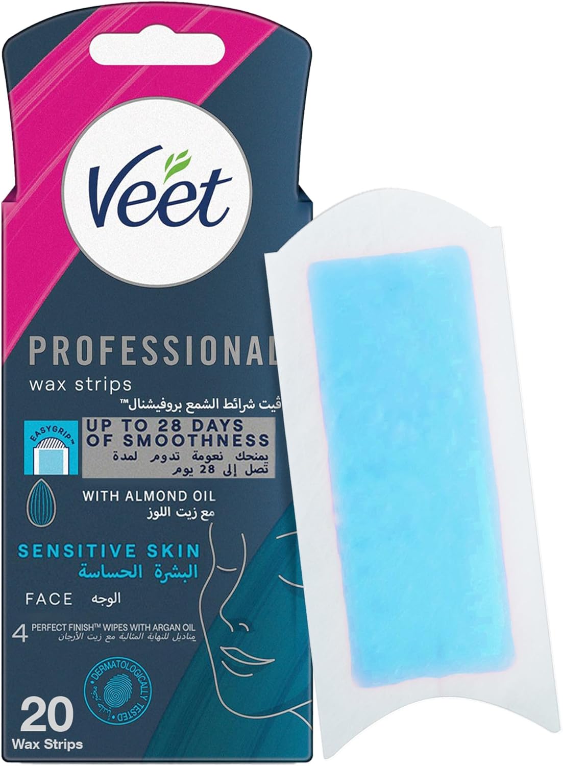 Veet Face Cold Wax Strips for Normal Skin, Pack of 20