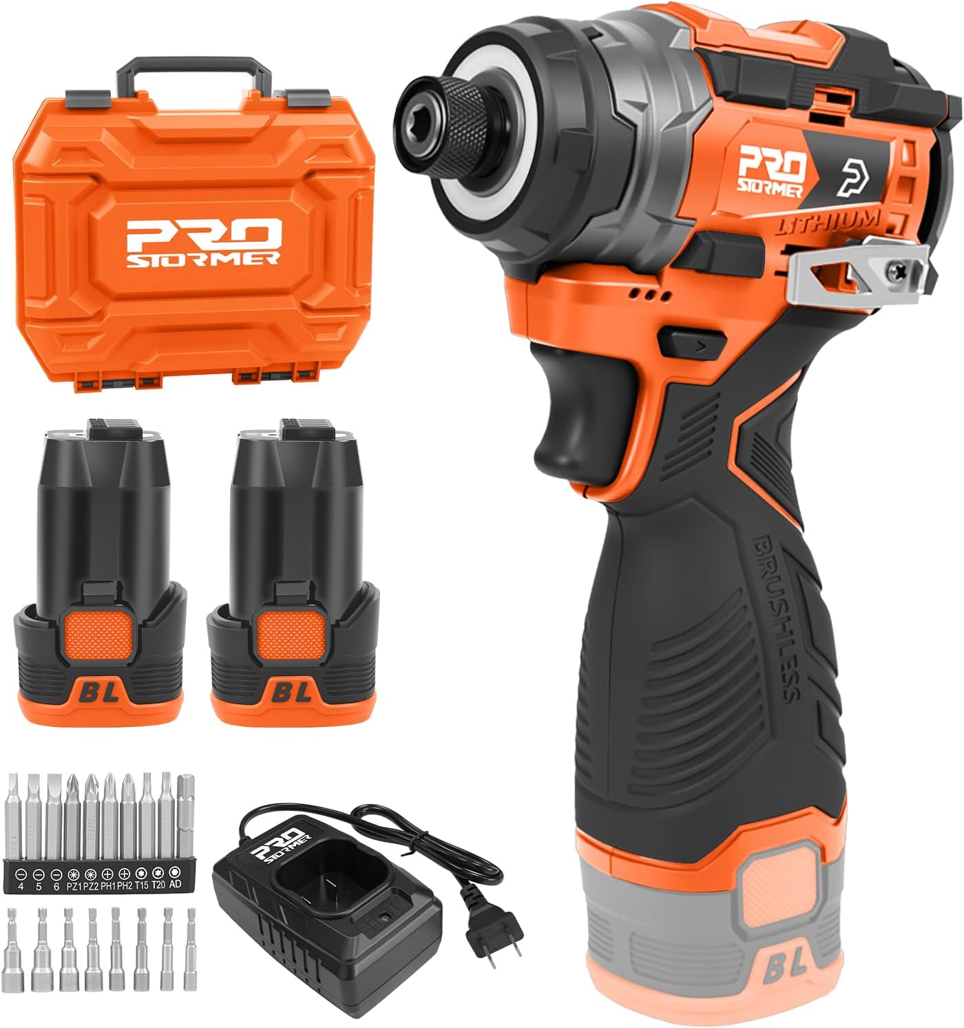 Prostormer 17V Cordless Impact Driver Set, 140Nm Brushless Screwdriver