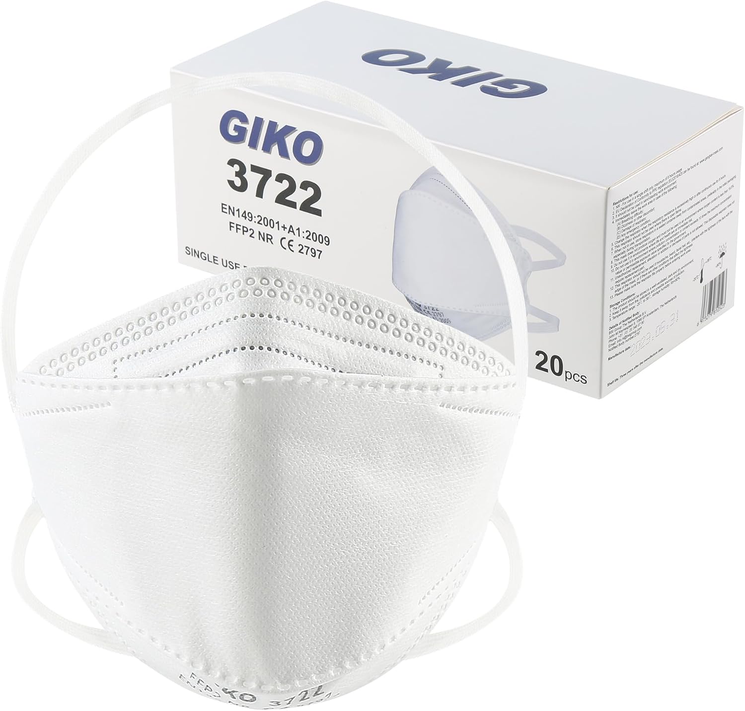 GIKO Pack of 20 FFP2 Masks CE Certified FFP2 Respirator Mask 4-Layer Dust Mask Disposable Face Masks, White