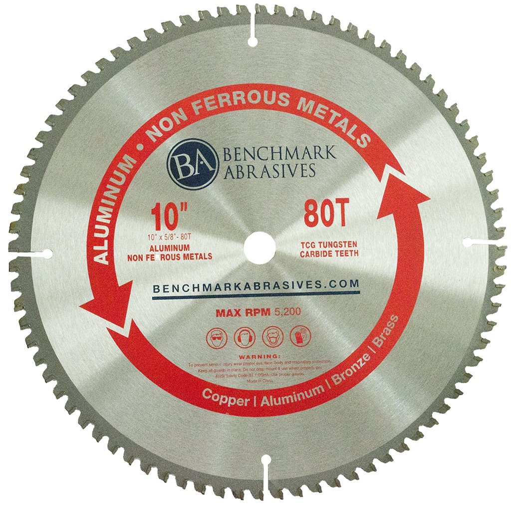 Benchmark Abrasives 10” TCT Saw Blade Tungsten Carbide Tipped Circular Saw Blade with 5/8" Arbor for Cutting Aluminum, Non Ferrous Metals, 10 Inch Miter Saw Blade (10" 80 Teeth)