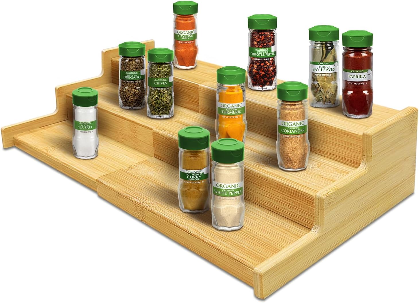 Spice Rack Organizer for Cabinet, 3 Tier Expandable Bamboo Spice Storage, Great for Kitchen Cabinet, Cupboard,Pantry and More