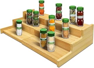 Spice Rack Organizer for Cabinet, 3 Tier Expandable Bamboo Spice Storage, Great for Kitchen Cabinet, Cupboard,Pantry and More