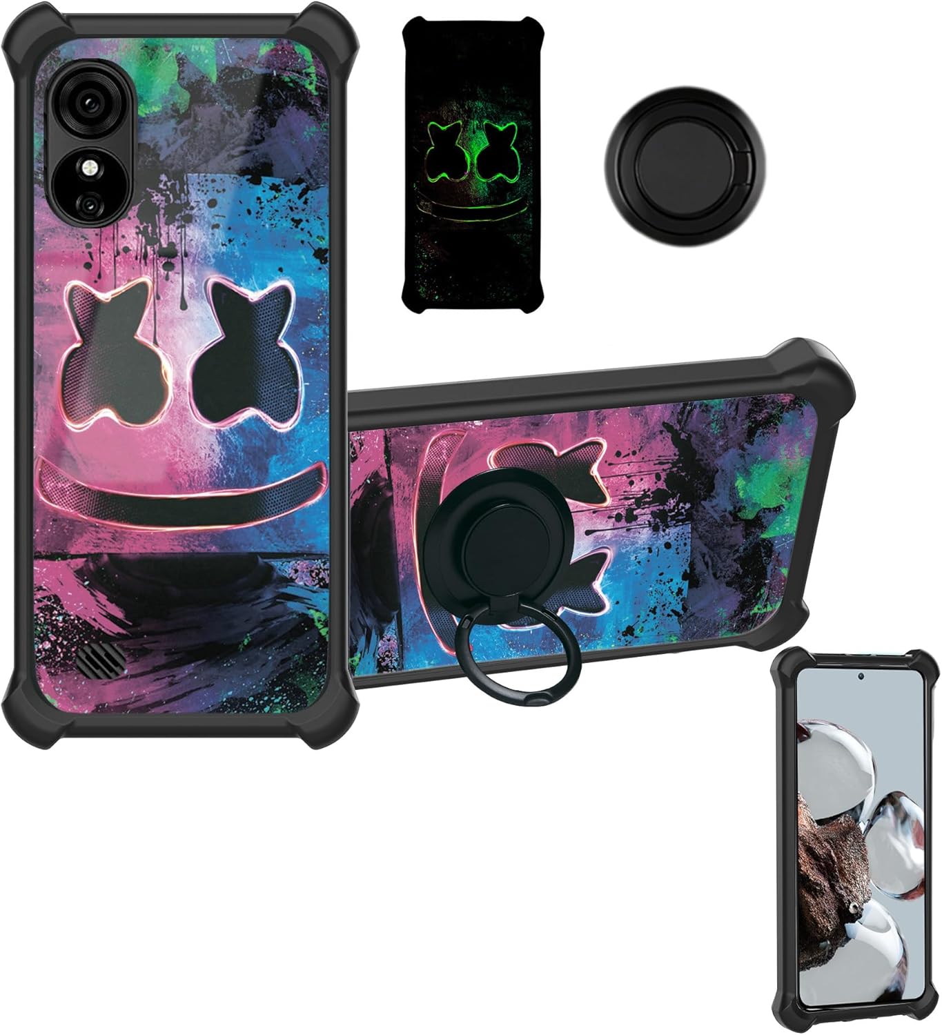 BLU G33 Case Compatible with BLU G33 Phone Case Cover [Hard PC + Soft Silicone][Ring Support] [Luminous Effect] YGH-BQ