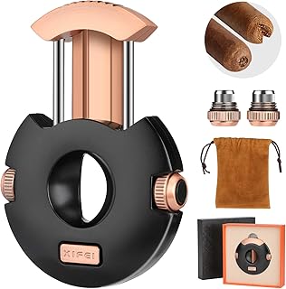 XIFEI Cigar Cutter V-Cut Guillotine Stainless Steel Cigars Clippers Sharp Blade Built-in Cigar Punch Ergonomic Design Perfect Cigar Accessory Tool with Gift Box (Black)