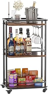 IBUYKE 3-Tier Home Bar Serving Cart,Kitchen Storage Carts with Wheels,11.79x15.72x33.01 inches,Rolling Mini Bar Cart for Home, Outdoor, Kitchen, Bedroom TMJ319H