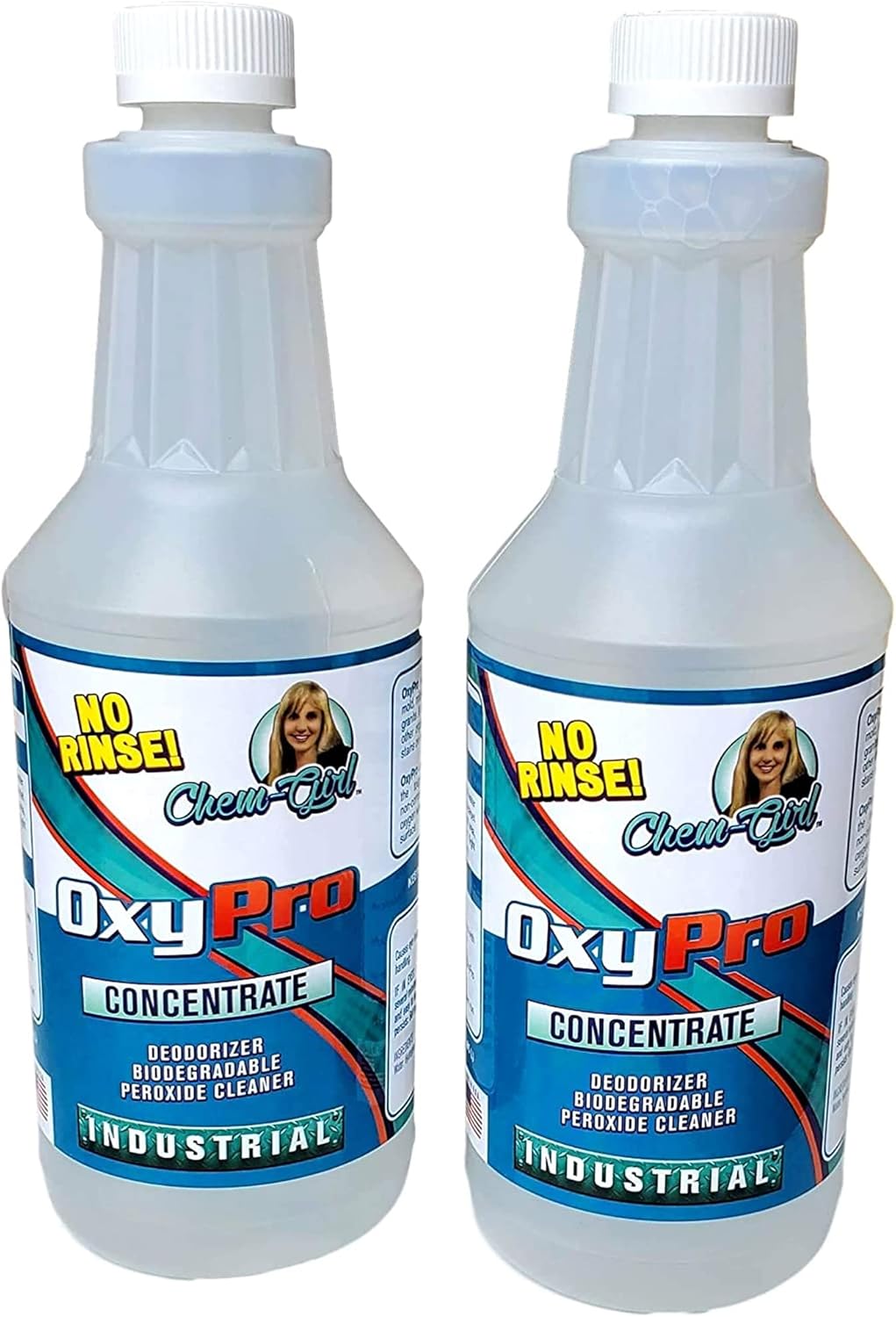 Chem-Girl OxyPro Concentrated Multi-Purpose Surface Cleaner to the Rescue - Chlorine-Free, Oxygen-Powered Stain & Odor Remover, 5 Percent Hydrogen Peroxide (H2O2), 1 Quart, 2-Pack