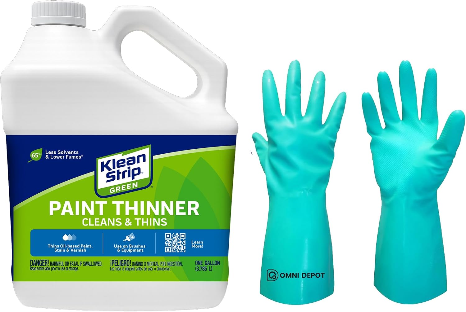 Klean Strip Green Paint Thinner - 1 Gal - Odorless Paint Thinner for Oil Painting and Stains - Varnish Thinner - Low-Fume Solvent for Cleaning Painting Tools - Available with Omni Depot Gloves