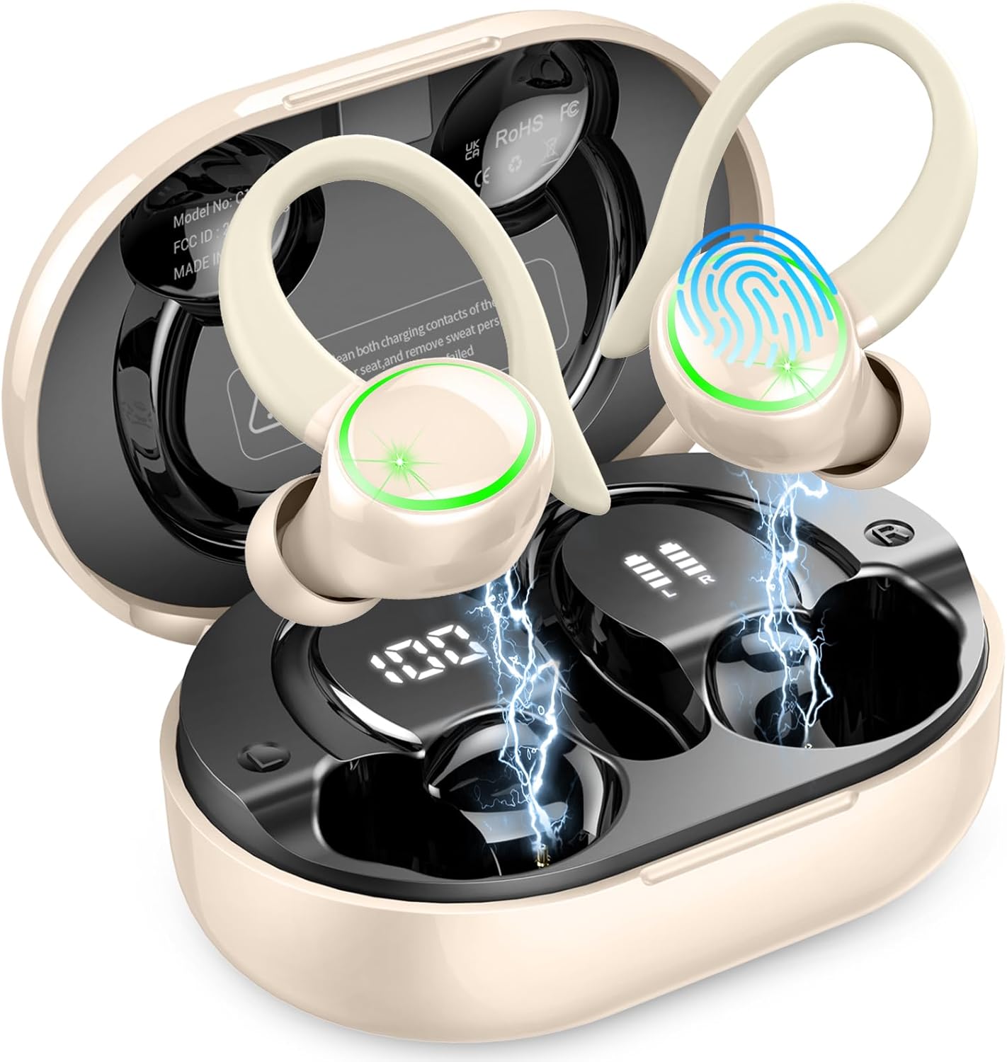 Wireless Earbuds, Bluetooth 5.4 Headphones Sports, 50H Playback Over-Ear Buds with 4 ENC Noise Cancelling Mic, HiFi Stereo Fitness Earphones Earhooks, IP7 Waterproof Headset for Runing