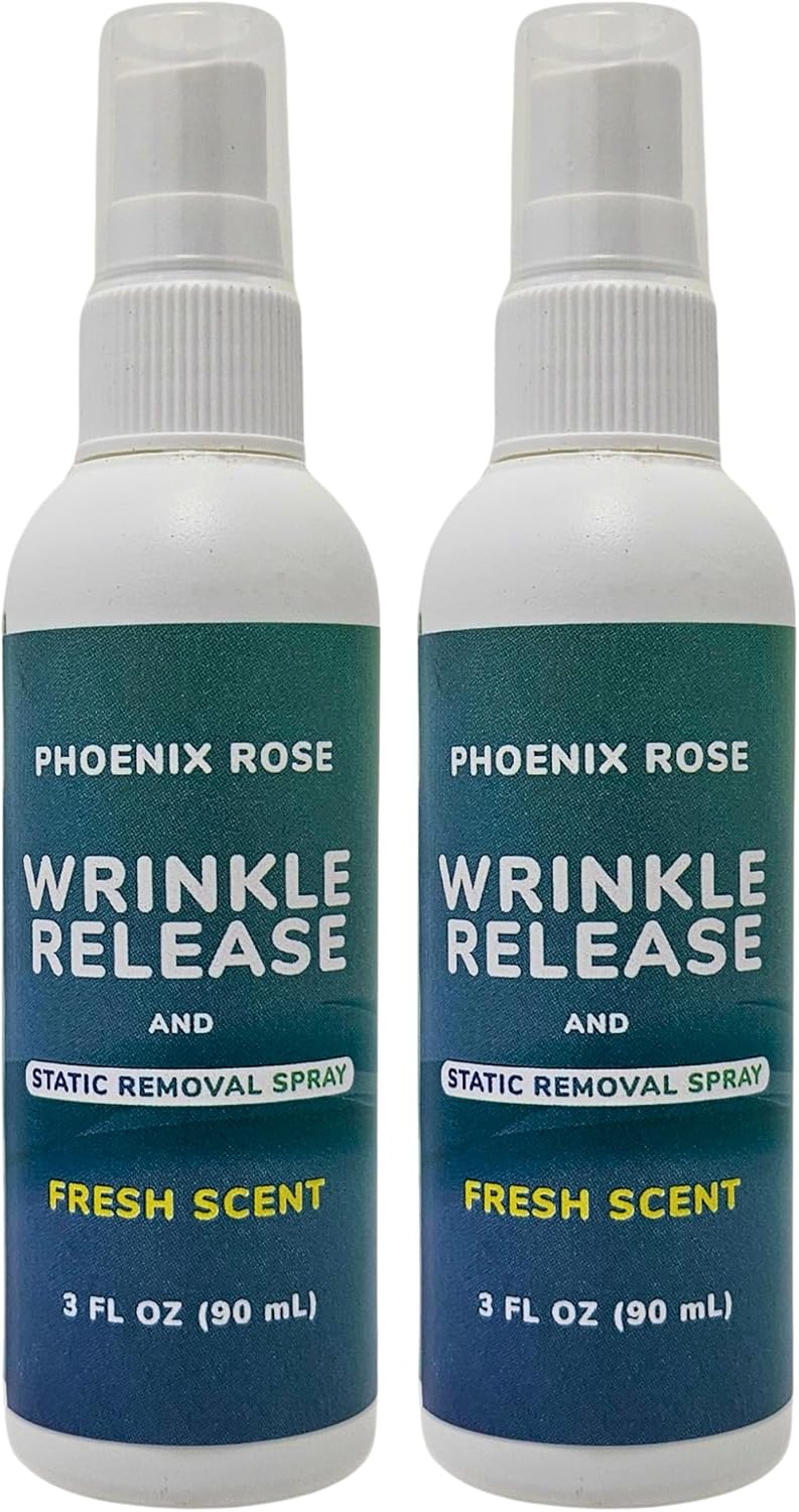 Phoenix Rose Wrinkle Release and Static Removal Spray - Fresh Scent - 3 oz Spray Bottle - TSA Travel Compliant - (Pack of 2) - (Packaging may vary)