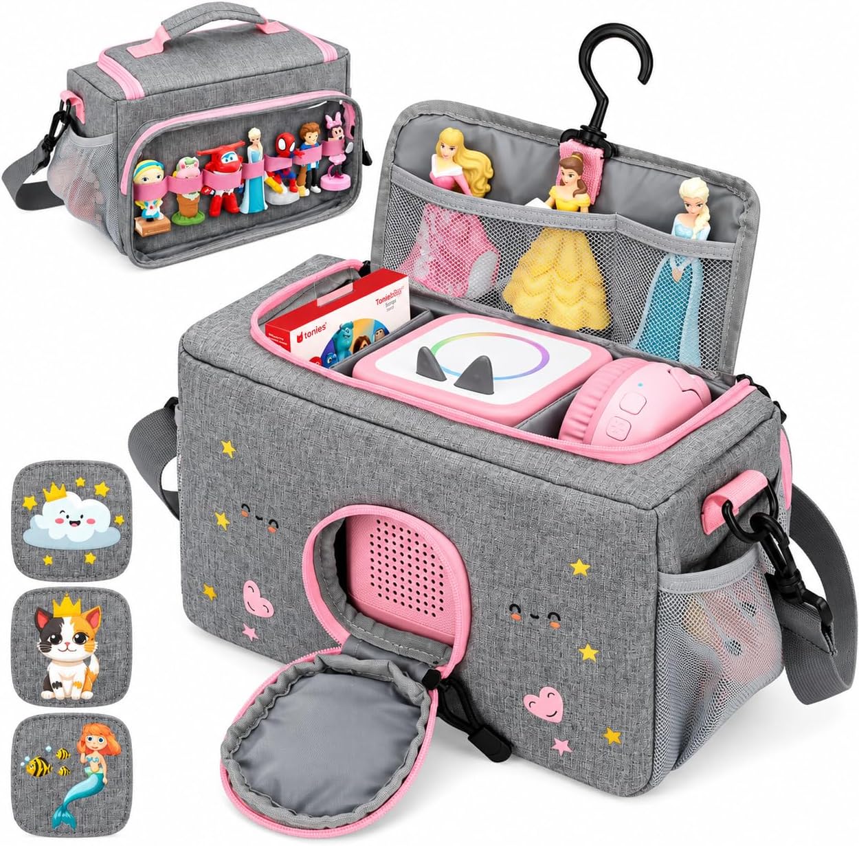 Tonies Figures Carrying Case for Toniebox 1 & 2, 3 Patterns (Pink)
