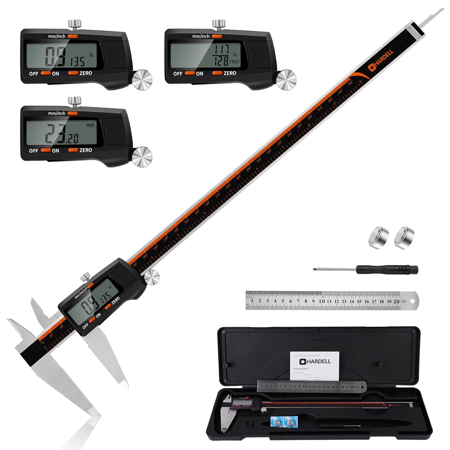HARDELL Digital Caliper 0-12 Inch/300mm with Large LCD Screen, Electronic Digital Vernier Caliper Auto-Off Feature, Inch/MM/Fraction, Digital Ruler for 3D Printing/Jewelers/Woodworkers