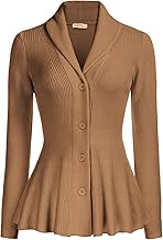 Belle Poque Women's Cardigan Sweater Vintage Shawl Lapel V Neck Open Front Button Down Long Sleeve Knit Sweater Outwear Coat