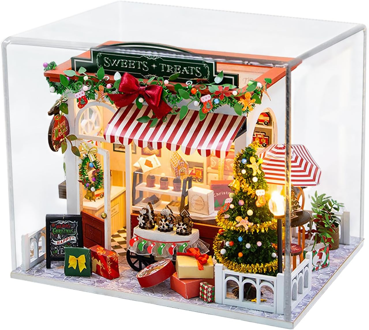 Tokenhigh DIY Miniature House, Wooden Dollhouse Diorama Model, 3D Puzzle Mini House Building Craft Kit, Sweets Treats Christmas Cottage, Puzzle Gift for Christmas and Birthday (With Dust Cover)