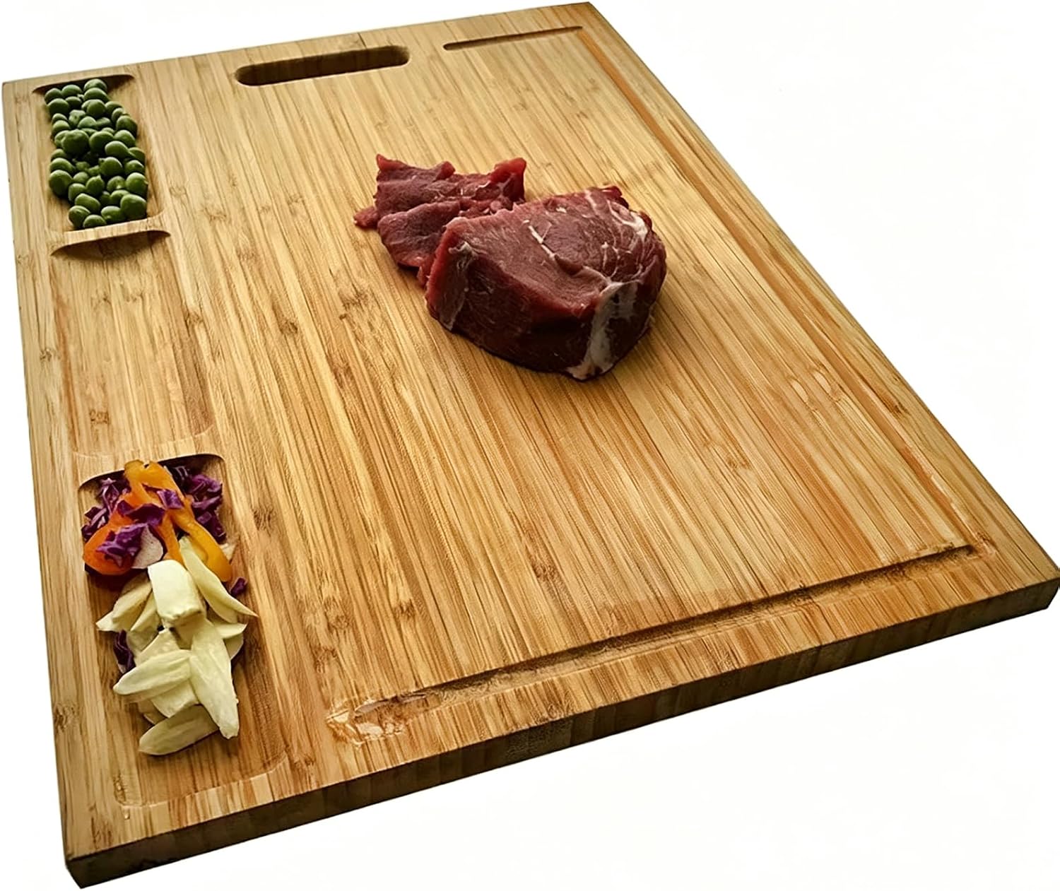 NIUXX Bamboo Cutting Board with 3 Built-in Compartments & Handles